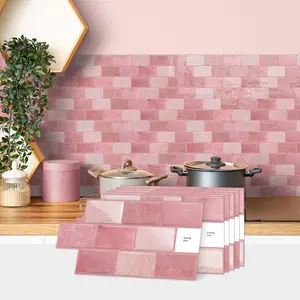 5/10/20PCS Epoxy Resin D009 Self-Adhesive Rose Pink Tile-Look Stickers, Decorative Wall Sticker | Waterproof & Oil-Proof Wall Decor | DIY Removable, Moisture-Proof & Stain-Resistant | Suitable for Bathroom, Kitchen, Bedroom