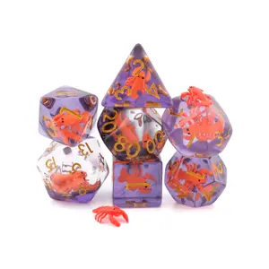 Lobster Resin Polyhedral 7-Piece Dice Set for Dungeons and Dragons, Crustacean RPG Dice with Detailed Lobster Design