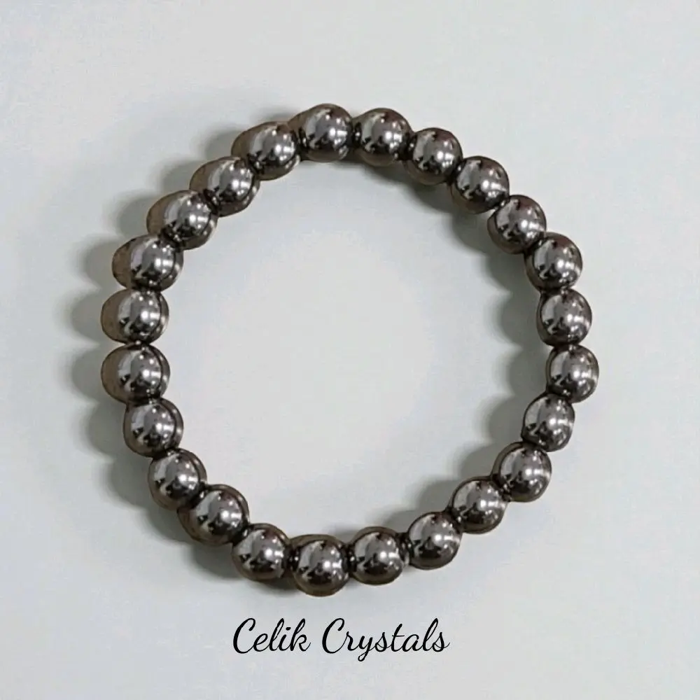 Hematite Bracelet Natural Stones 8mm or 10mm Beads Handmade for Positive Energy and Grounding Adult Accessory Healing Crystal