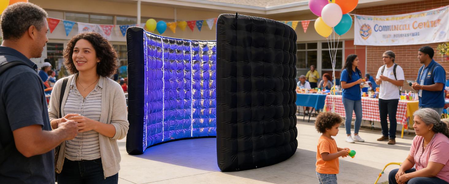 SAYOK 360 Photo Booth Backdrop, 10FT Inflatable Photo Booth Wall with Light, Enclosure, Photoshoot Background Silver Wall for 360 Photo Booth Machine, Wedding, Party, Event, Exhibition