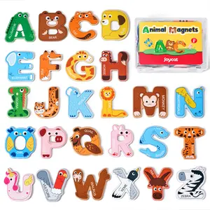 JoyCat Wooden Thick Alphabet Fridge Magnets, Large Size Cute Animals Fruits Colorful ABC Magnetic Letters 26 Uppercase Letters and 0-9 Numbers Toy Set