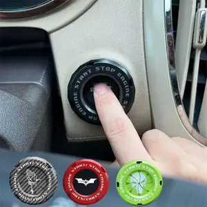 Rotary Push Start Button Cover,Carbon Fiber Car Accessories Engine Start Stop Button Cover, Car Stickers Interior Decor, Motorcycle Ignition Key Switch Cover Protector
