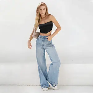 High-waisted loose-fitting wide-leg women's jeans, floor-length new style jeans, fashionable women's trousers