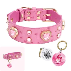 PawView Wish Series Crystal Dog Collar with QR ID Tag | Luxury Pet Collar with Meaningful Blessings