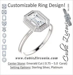 Cubic Zirconia Engagement Ring- The Maura (Customizable Bezel-set Emerald Cut Halo Design with Thin Band)