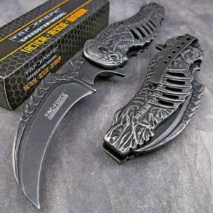Zombie Thriller Spring Assisted Folding Knife 8" Open Length Pewter Finish Pocket Clip Skeleton Design