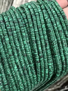 2x4mm Natural Stone Green Malachite Cylindrical Loose Spaced Beads, for DIY Jewelry Making, Elegant Bracelets, Necklaces, Earrings Accessories, Gifts for Men and Women