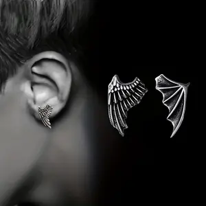 1pair Retro Angel And Devil Wing Earrings, Minimalist Wings Stud Earrings For Men