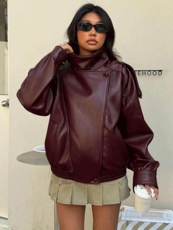 Faux Leather Jacket Woman Outerwears Fashion Asymmetric Zipper Bomber Jacket Demi-Season Streetwear Plus Size Women's Black Jacket Long Sleeve New In Coats Motorcycle Jackets