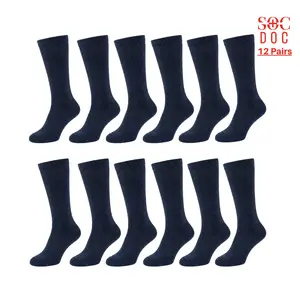 Diabetic Crew Socks – Navy Blue – 3, 6, or 12 Pairs for Men & Women – Doctor Approved Elastic Nond-Binding Top Seamless Medical Support – Soft Breathable Cotton Blen – Sizes 9-11, 10-13, 13-15