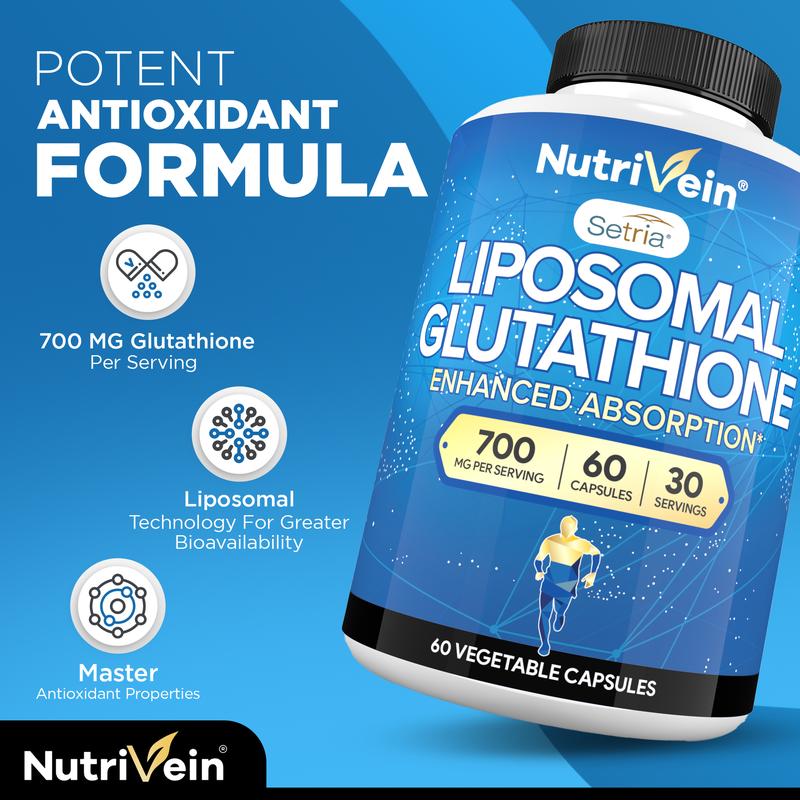 Nutrivein Liposomal Glutathione Setria  60 Capsules 700mg Supplements - Master Antioxidant for Optimal Cell Protection, Liver Cleanse And Brain