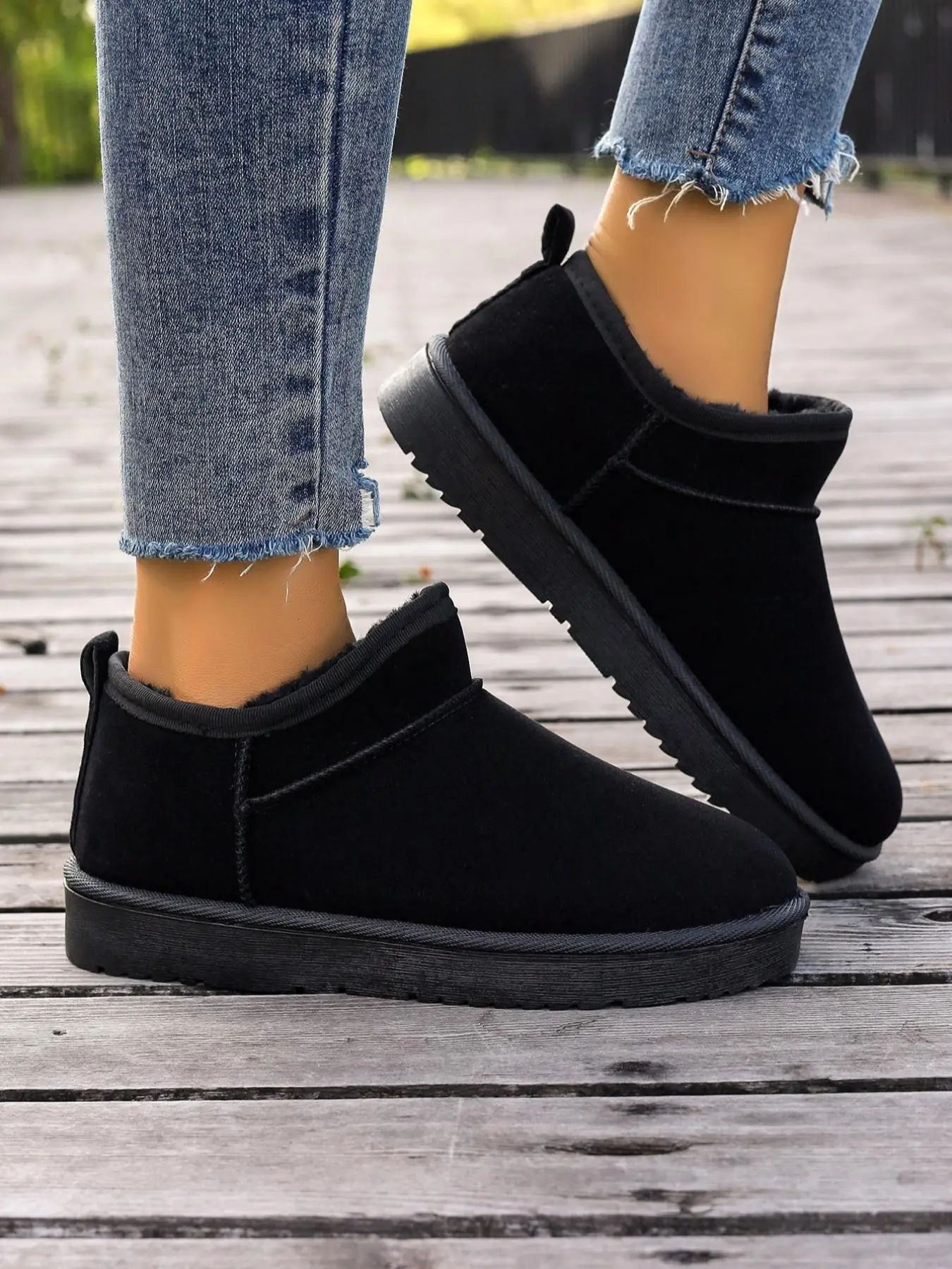 Women's 2023 Minimalist Fluffy Slip on Snow Booties Ankle Boots, Fuzzy Comfy Warm Platform Snow Boots, Trendy Winter Shoes for Fall & Winter, Please P