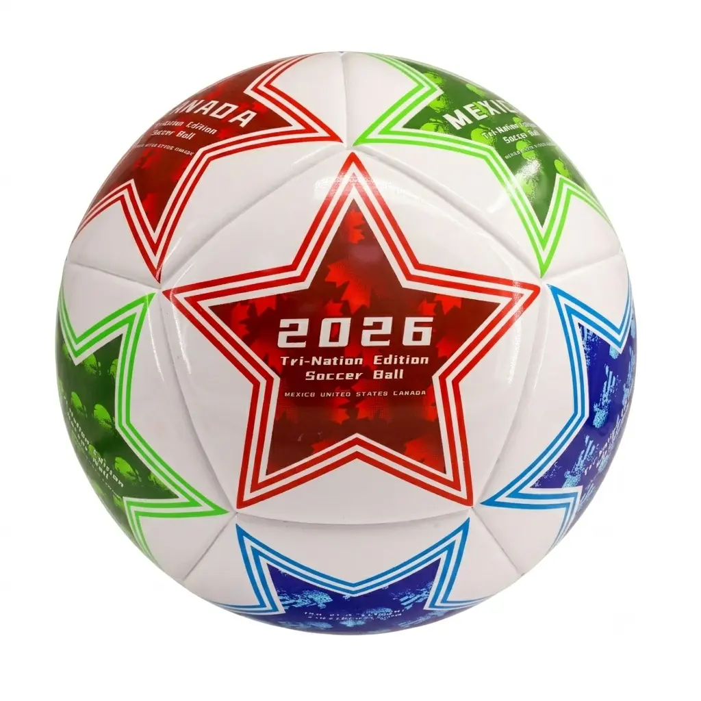 Tri-Nation Stars Ball, High-Durability Soccer Ball Size 5 - Premium Thermal Bonded & Machine-Stitched Commemorative Football, Professional Football Training Equipment for Youth & Adults, Ideal for Indoor & Outdoor Ball Sports, #summerwins
