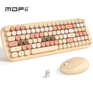 MOFII Wireless Keyboard and Mouse Combo, Full-Size Retro Typewriter-Style Wireless Keyboard with Optical Mouse for Computer/Laptop/Windows/Mac (Milk Tea Colorful-B)