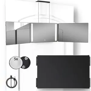 3 Way Mirror Makeup Mirror with LED for Self Hair Cutting Christmas Gift Adjustable Trifold Barber Mirror 5X Magnifying for Men Tri Fold Self Haircut System