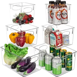Sorbus Clear Plastic Storage Bins - 6 Pack Set for Fridge Organization, Includes 2 Small, 2 Medium, 2 Large Containers - Kitchen Organiser