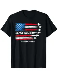 Men's 250th USA Birthday Commemorative T-Shirt 1776-2026 - 4th of July Comfort Fit Crew Neck Tee with 250 Years American, Ultra Soft Breathable Casual Shirt for 4th of July & Year-Round Wear