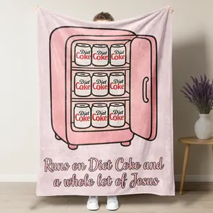 Diet Coke Original Flavor Pink Funny Fridge Cozy Blankets,"Runs on Diet Coke & Jesus" Funny Faith Statement Fleece Throw,All Season Blanket for Birthday Holiday Decoration,Best Gifts for Fans