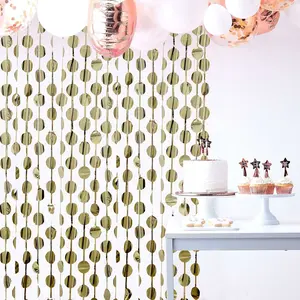 Champagne Round Chain Foil Fringe Curtain Party Backdrop, Metallic Champagne Tinsel Streamer Party Decor - Door Window Foil Curtain - 3ftx6.5ft