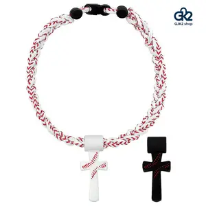 Kids Stuff Male Baseball Necklaces for Boys 8-12, Triple-Rope Tornado Sports Necklace with Cross Charm Pendant, Soft Silicone & Rope Jewelry, Inspirational "I CAN DO ALL THINGS PHL4:13", White, gift for son/grandson.17.72in