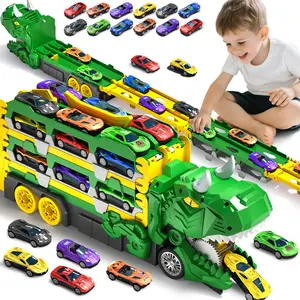 Dinosaur Transport Truck Toy for Toddlers – 12 Die-Cast Cars, Transforms into Dino, Perfect Gift for 3-6 Year Old Boys