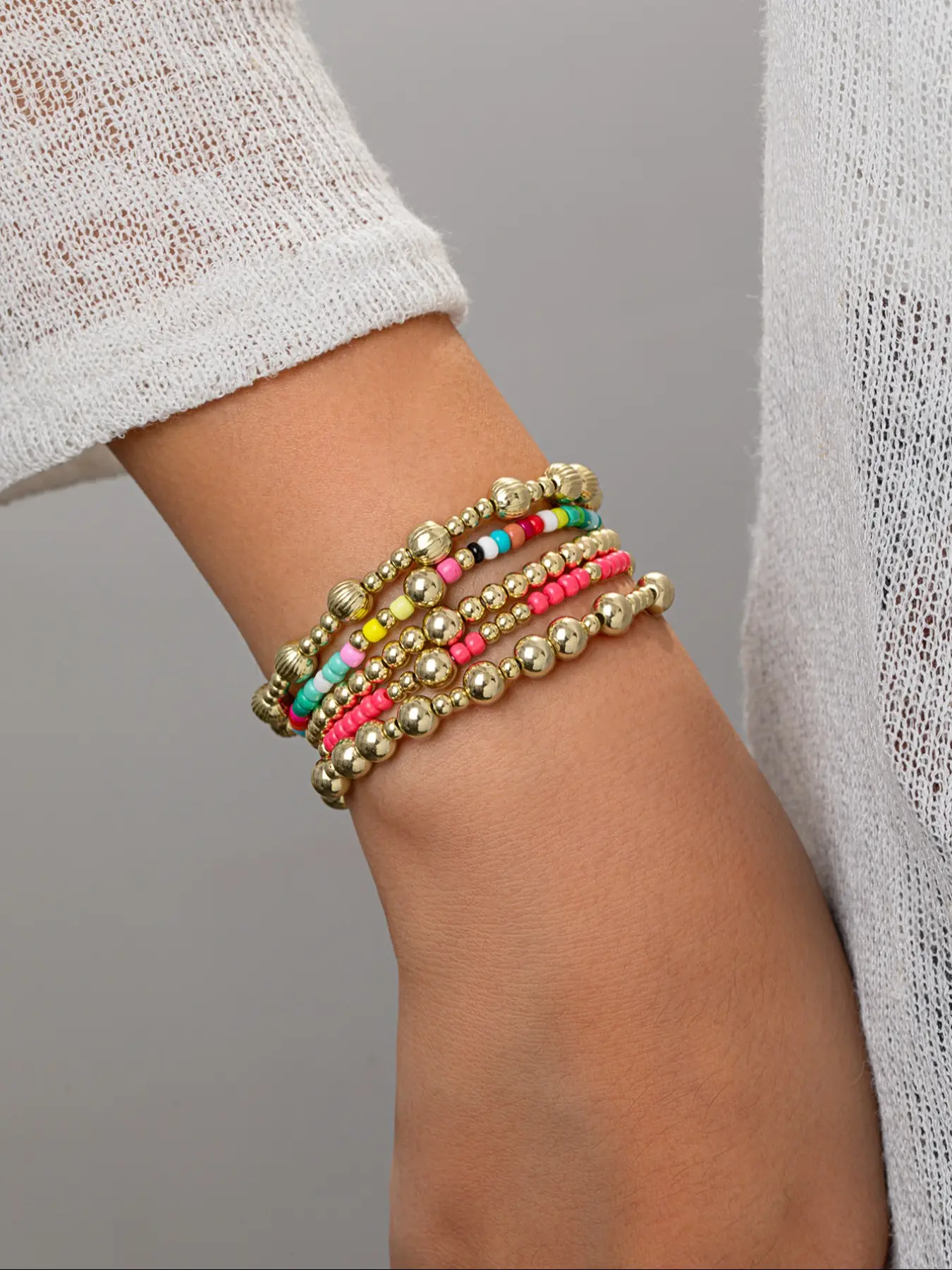 Boho Style Colorful Beaded Bracelet Set, Multi-Layer Ccb Beads Women's Bangle & Bracelet Kit, Daily Wear Versatile Jewelry, Bohemian Bracelets, Trendy Stack Bangle, Stackable Bracelets, Boho Style Bangles, Layered Bracelet Set