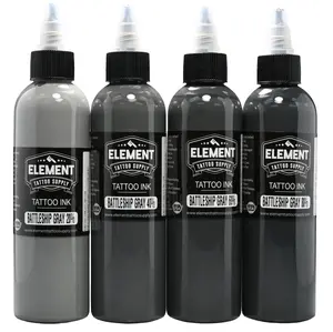 Element Tattoo Supply Gray Ink Set - 4 Shades for Mixing & Blending - Professional Tattoo Inks, 4oz Bottles, 4 Pack