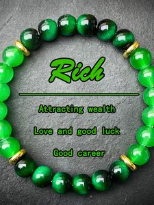 8mm Gradient Green Lucky Wealth Bracelet - Natural Fashionable Accessory, Attracts Wealth & Good Fortune, Suitable For Men & Women, Perfect Gift For Any Occasion, Boho Style, Durable Stone, Spiritual Explorer, Inspirational Beaded Bracelet