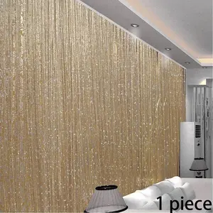 Glitter Door Curtain, 1 Count Champagne Silver Silk Door Curtain, Sparkling Line Door Curtain, Home Decoration for Living Room Bedroom Hotel, Home Decor, Window Curtain