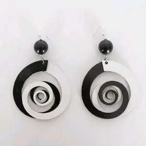 Elegant Black & White Spiral Earrings with Beaded Accents for Stylish Accessory