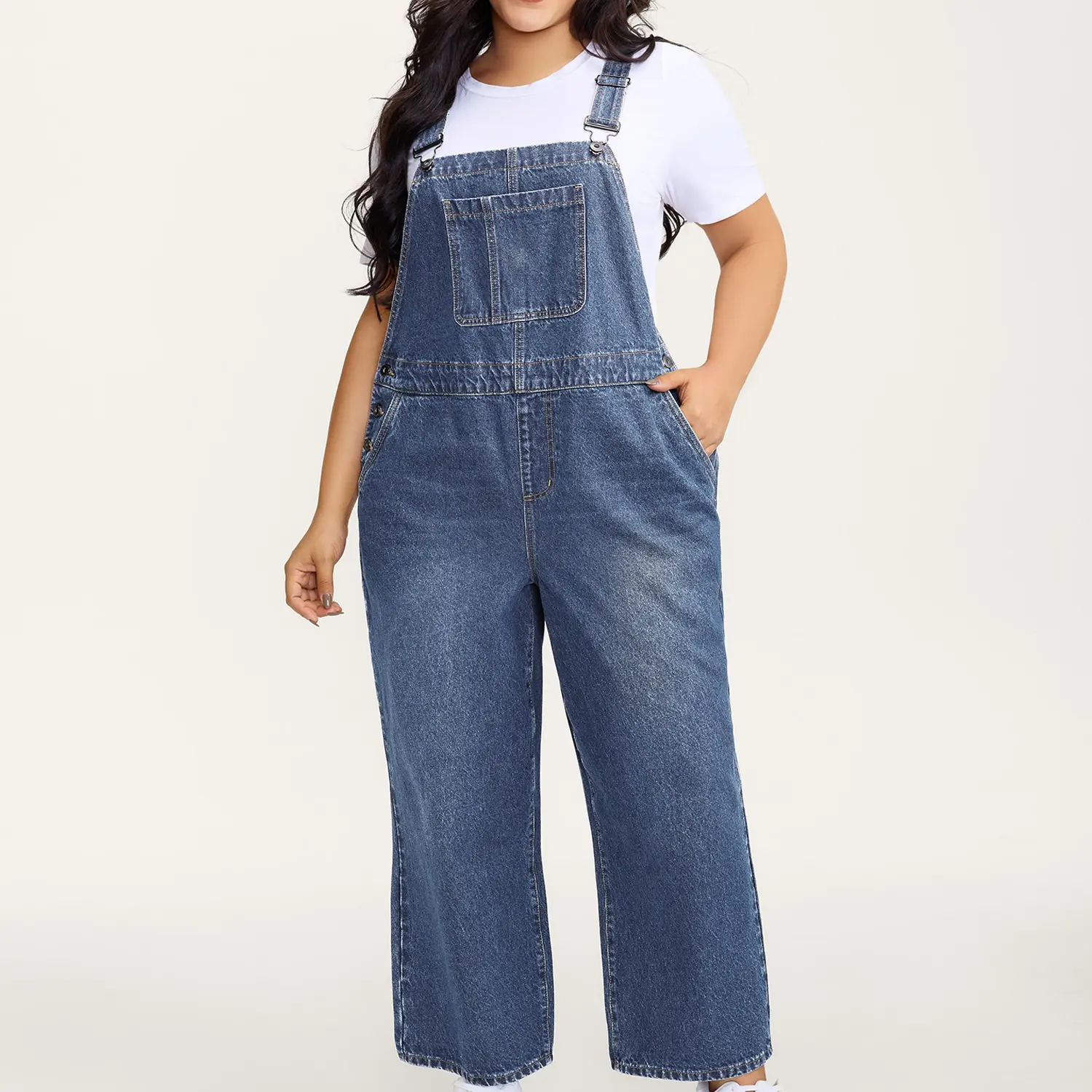 Plus Size Denim Overalls For Women [M-6X] - Loose Fit Casual Jumpsuit With Adjustable Straps, Pockets, Comfy Curvy Everyday Outfit, Fabric, Fashion Apparel，SohoChic