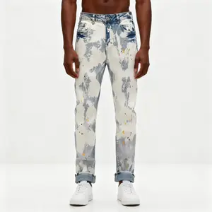 New Punk Trend Blue Nightclub Style Slim FitElastic Feet Nightclub Versatile CasualStraight Men'S Denim-3456