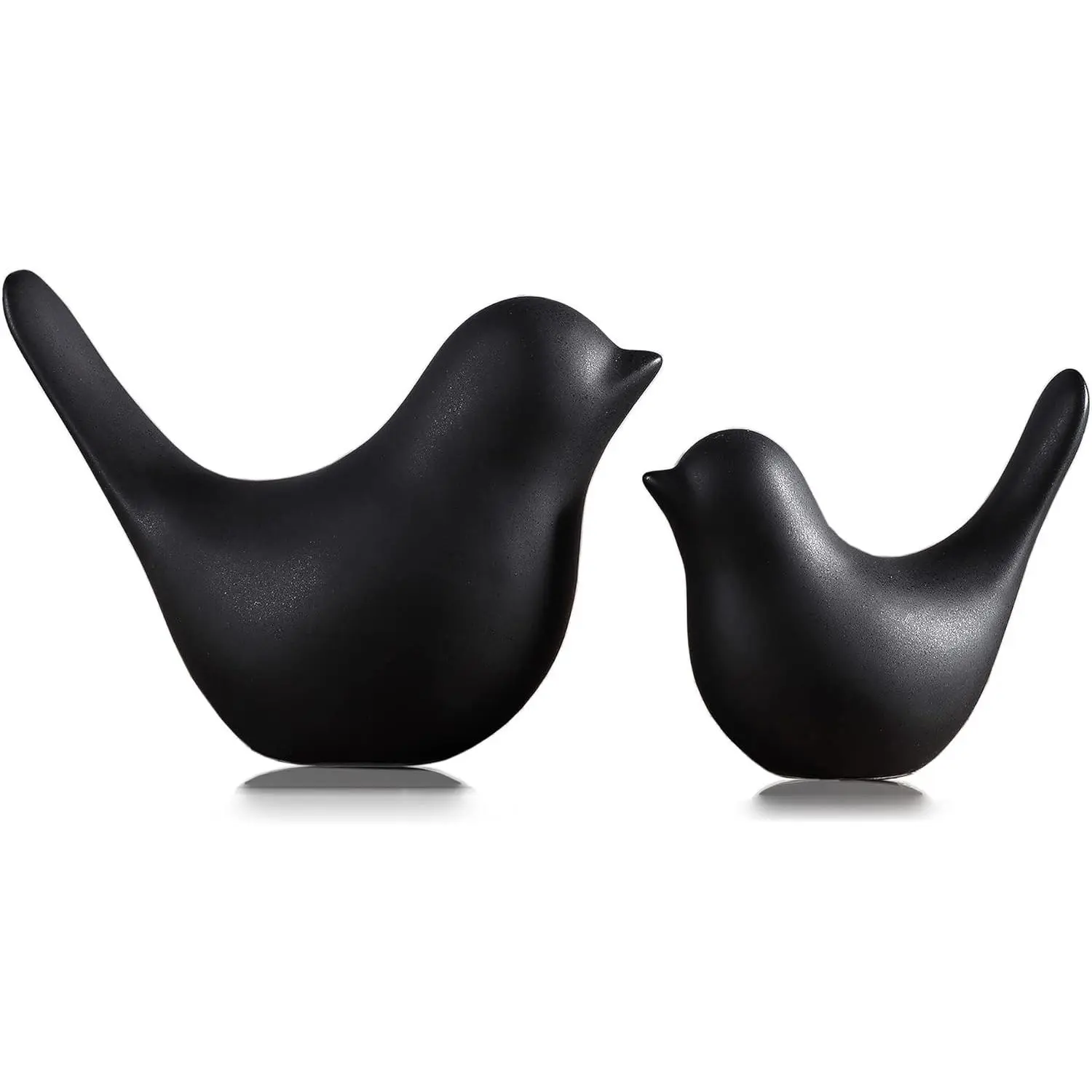 Artistic Ceramic Peaceful Bird Ornaments - Small Modern Black Multi-Size Indoor Home Decor Statues, Nicely Packed Fragile Item, 3''H x 4.4''L & 2.6''H x 3''L, Ideal Gifts for Family or Friends