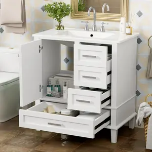 30" Bathroom Vanity, Modern Bathroom Cabinet with Sink Combo Set, Bathroom Storage Cabinet with a Soft Closing Door and 3 Drawers, Solid Wood Frame