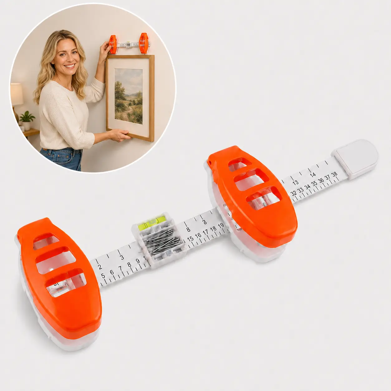 All-in-One Picture Hanging Tool – Multifunctional Frame Alignment Kit with Built-In Level and Measuring Guide for Easy, Accurate Picture Placement and Home Wall Decorating