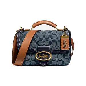 COACH Riley Jacquard Flip-Top Canvas and Leather Pillow Bag for Women in Denim Blue