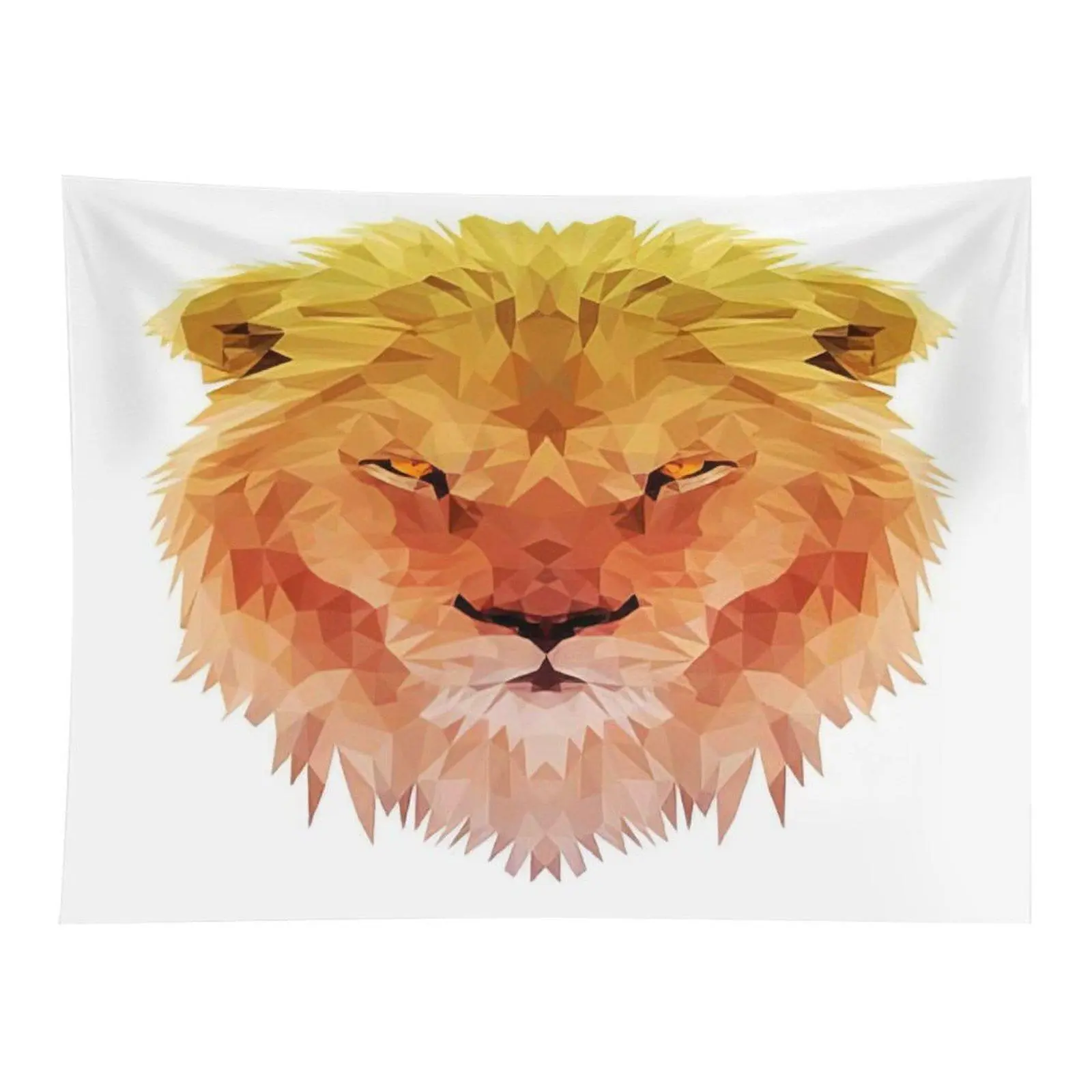 Geometric Polygon Lion Head Portrait Modern Abstract Wildlife Animal Art Wall Tapestry Warm Golden Tone For Home Wall Decoration