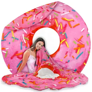 Zulay Giant Glazed Donut Blanket - Soft Pink Flannel Round Blanket for Home, Travel, and Outdoors christmas throw
