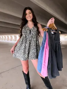 Lana Front Pleated V Neck Sleeveless Denim Romper - 4 Colors