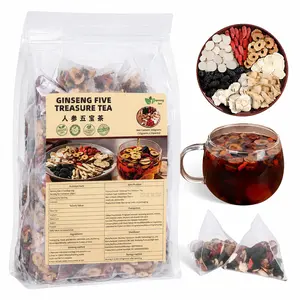 Ginseng Five Treasures Kidney Tea, Traditional Chinese Herbal TeaBags, Natural Organic Kidney Cleanse Detox Tea for Women & Men, 7 Precious Ingredients Formula(1 Pack/25 Bags)