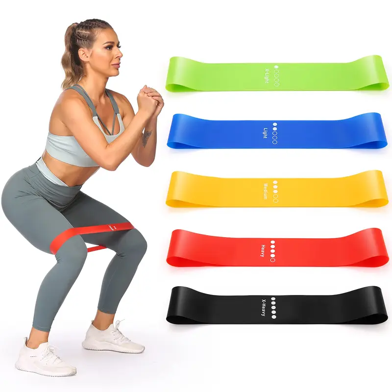 Ancheer Set of 5 Elastic Training Loop Bands, Fitness Accessories with Instruction Guide & Gym Accessories Bag, Yoga/Pilates Exercise Gym Equipment for Leg Strength Training, Portable Home Workout Gear