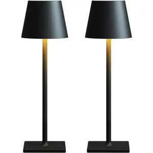 Cordless Rechargeable Table Lamp 6000mAh Battery Operated Wireless Desk Lamp, Outdoor Waterproof Touch Control Portable Lamp for Dinner Bedroom Restaurant, Black 2 Pack