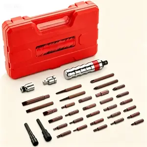 Heavy Duty Impact Screwdriver Set, 35-Piece Master Extractor Kit, 1/2-Inch 3/8-Inch S2 Steel Driver, Rusted Fastener Remover for Frozen Bolts, Hand Manual Reversible Disengage Tool