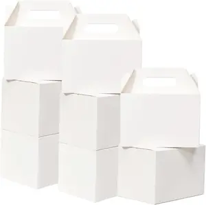 28 Pack Large  Boxes White - 9 x 6 x 6 inches Gable  Boxes with Handle Cardboard Lunch Boxes Recycled Paper Take Out Boxes Welcome Boxes For Wedding  Shower Birthday