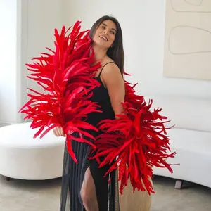 Deluxe Rooster Coque Feather Boa - Red 2 Yards Long with 10-12 Inch Bleach Dyed Feathers for Burlesque Ballroom Dancing and Fashion