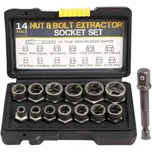 Bolt Extractor Set Heavy Duty 14Pcs Kit with 3/8 Inch Adapter Stripped Lug Nut Remover Easy Out Bolt Remover for Rusted Rounded Damaged Nuts Screws Hand Tools Hardware Gift