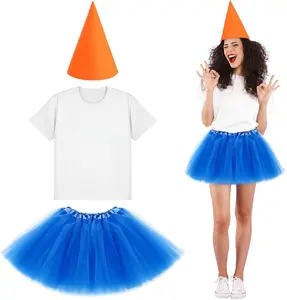 Jecery Glue Funny T Shirt Halloween Costume Set Tutu Skirt Gnome Cone Hat for Women Halloween Group Team Costume for Cosplay