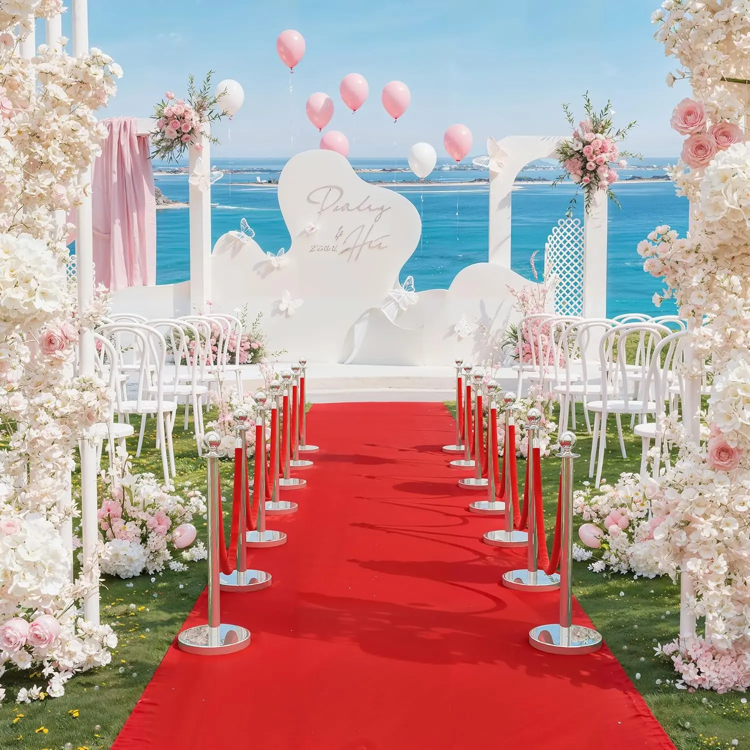 Silver Stanchions and Black Velvet Ropes with Red Carpet Set - Crowd Control Barriers for Wedding, Red Carpet Events, Parties, Exhibition