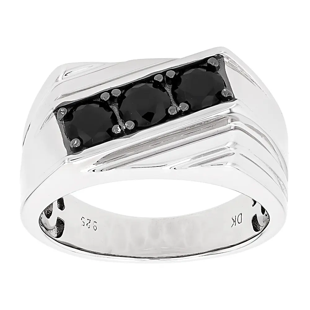 JTV Black Spinel Rhodium Over Sterling Silver Men's Ring 1.22ctw