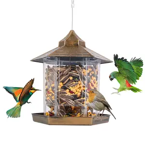Hanging Gazebo Wild Bird Feeder Outdoor Bird Seed Station with Large Capacity 6 Feeder Ports for Garden Patio Park Weatherproof Easy To Refill,summervibes